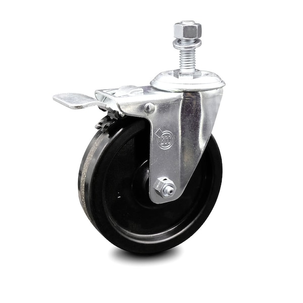 5 Inch Phenolic Swivel 12mm Threaded Stem Caster with Total Lock Brake SCC